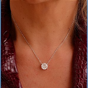 Colar corrente ponto de luz redondo moissanite 10 mm prata 925