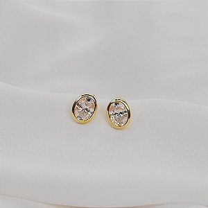 Brinco oval moissanite ouro prata 925