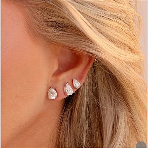 Brinco gota moissanite prata 925