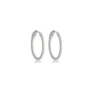 Brinco argola oval fininha média moissanite prata 925
