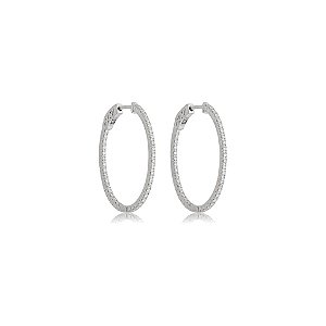 Brinco argola oval fininha grande moissanite prata 925