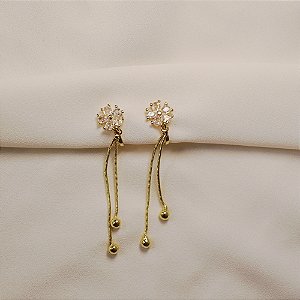 Brinco pressão flor zircônia franja ouro semijoia