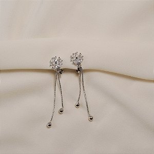 Brinco pressão flor zircônia franja ródio semijoia