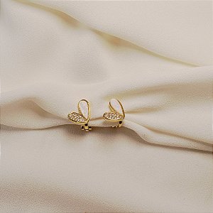 Brinco pressão coração madrepérola zircônia ouro semijoia