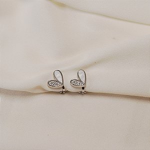Brinco pressão coração madrepérola zircônia ródio semijoia