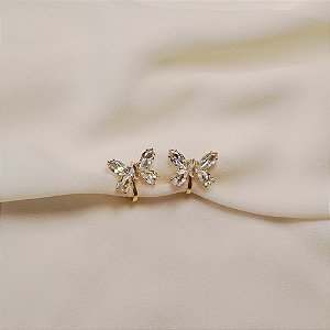 Brinco pressão borboleta cristal ouro semijoia