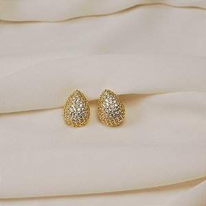 Brinco pressão gota zircônia ouro semijoia