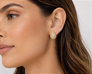 Brinco pressão gota zircônia ouro semijoia