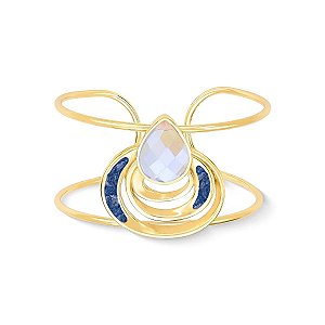 Bracelete gota pedras naturais opalina perolada e cianita azul ouro semijoia