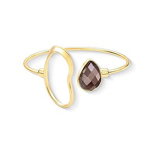 Bracelete orgânico pedra natural obsidiana fumê perolada ouro semijoia