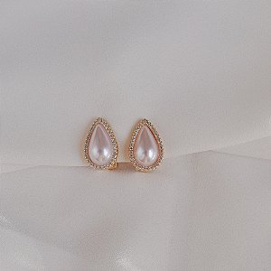 Brinco pressão gota pérola zircônia ouro semijoia 26k02010