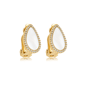 Brinco pressão gota madrepérola zircônia ouro semijoia 26k02011