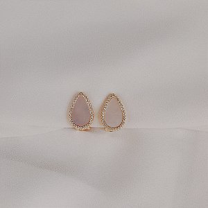 Brinco pressão gota madrepérola zircônia ouro semijoia 26k02011