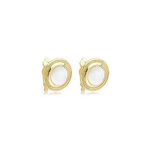 Brinco pressão redondo madrepérola ouro semijoia 24a07011