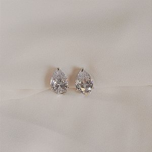 Brinco pressão gota cristal ródio semijoia 19k15027