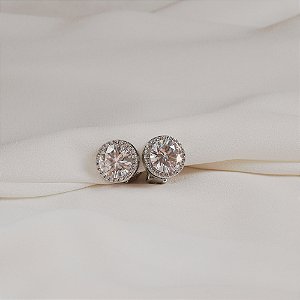 Brinco pressão redondo cristal ródio semijoia