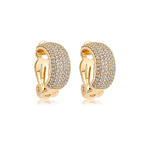 Brinco pressão meia argolinha zircônia ouro semijoia 26k06033
