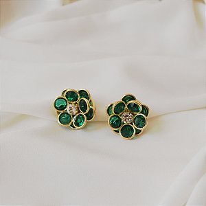 Capa para botão e botton floral cristais verdes par