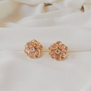 Capa para botão e botton floral cristais rosas par
