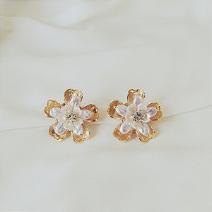 Capa para botão e botton floral madrepérola par