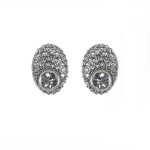 Brinco Morena Canela oval g strass black diamond prata semijoia