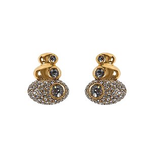 Brinco Morena Canela oval strass black diamond ouro semijoia