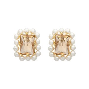Brinco Lita Raies pérolas cristal light peach ouro semijoia