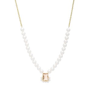 Colar Lita Raies pérolas cristal light peach ouro semijoia