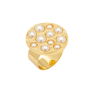 Anel ajustável Lita Raies redondo pérolas ouro semijoia