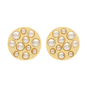 Brinco Lita Raies redondo pérolas ouro semijoia