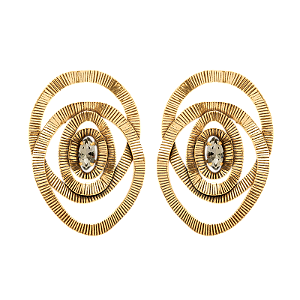 Maxi brinco Lita Raies entrelaço cristal ouro vintage semijoia