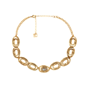 Colar choker Lita Raies entrelaço cristal ouro vintage semijoia