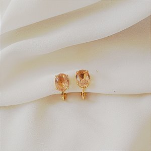 Brinco pressão oval cristal topázio ouro semijoia 4924405