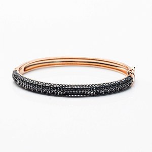 Bracelete zircônia preta ouro semijoia BO476