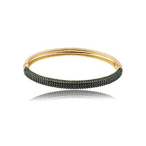 Bracelete zircônia preta ouro semijoia BO476