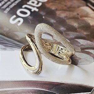 Bracelete orgânico zircônia ouro semijoia PU 1463