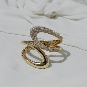 Bracelete orgânico zircônia ouro semijoia PU 1463