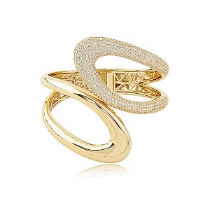 Bracelete orgânico zircônia ouro semijoia PU 1463