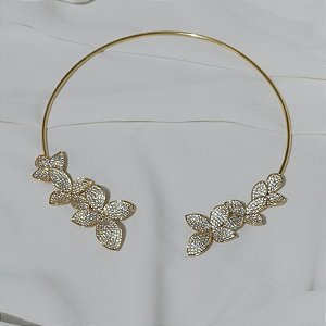 Colar aro folhas zircônia ouro semijoia XL 2772