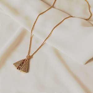 Colar Nossa Senhora Aparecida dupla face zircônia azul ouro semijoia BO457