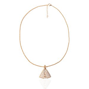 Colar Nossa Senhora Aparecida dupla face zircônia azul ouro semijoia BO457