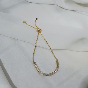 Pulseira riviera gravatinha zircônia baguete ouro semijoia FZ422