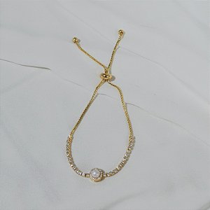 Pulseira riviera gravatinha pérola zircônia ouro semijoia FZ352