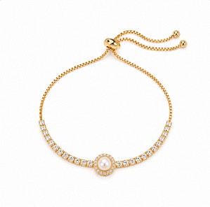Pulseira riviera gravatinha pérola zircônia ouro semijoia FZ352