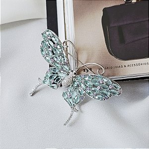 Broche borboleta cristais zircônia prateado