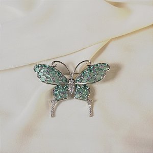 Broche borboleta cristais zircônia prateado