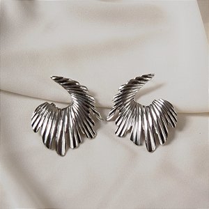 Maxi brinco folha ródio semijoia