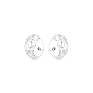 Maxi brinco oval martelado ródio semijoia