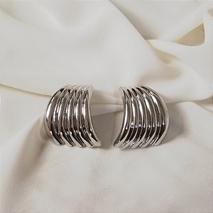 Maxi brinco curvado ródio semijoia