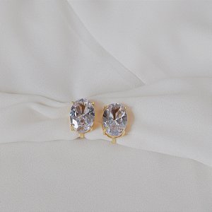 Brinco pressão oval cristal ouro semijoia 7257605